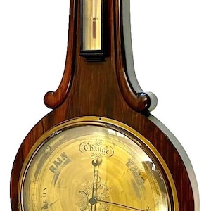 19th Century English Rosewood Wheel Barometer / Thermometer