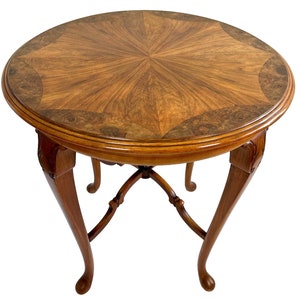 Louis XV Sunburst Style English Walnut Burl Marquetry Accent / Side Table