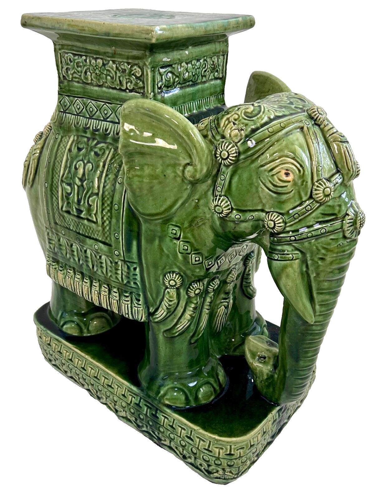 Large Ceramic Hollywood Regency Emerald Green Elephant Plant Stand