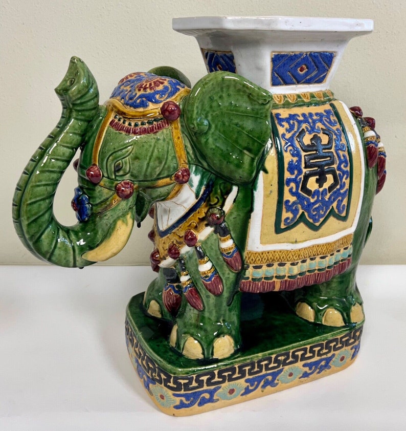 Large Ceramic Hollywood Regency Green Elephant Plant Stand / Etsy