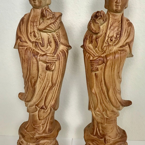 Fabbri Art Studio San Francisco Pair Asian Ladies Statue Chalkware