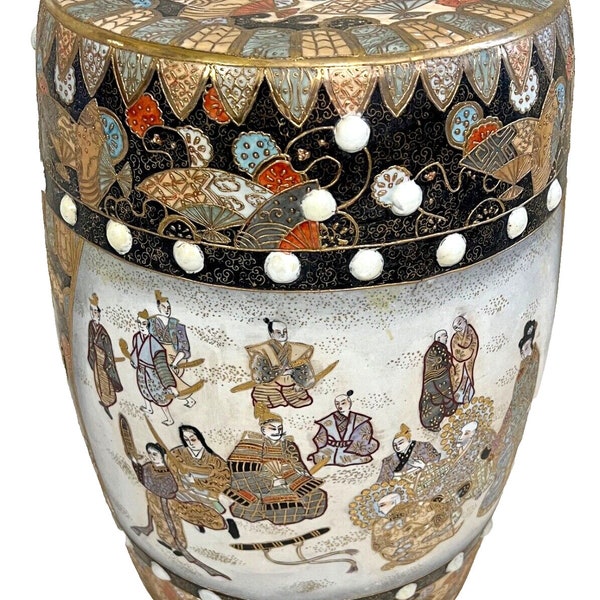 Mid-Century Japanese Satsuma Porcelain with Figural Motif Garden Stool