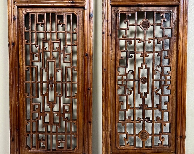 Antique Chinese Carved Wall Panel in Natural Wood, a Pair Etsy