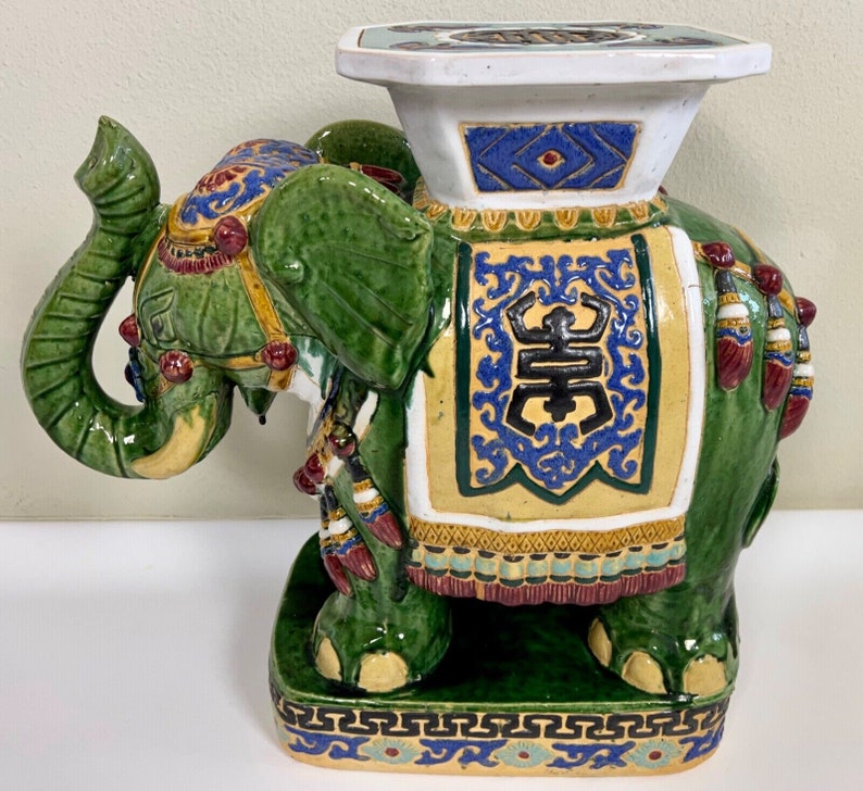 Large Ceramic Hollywood Regency Green Elephant Plant Stand / Etsy