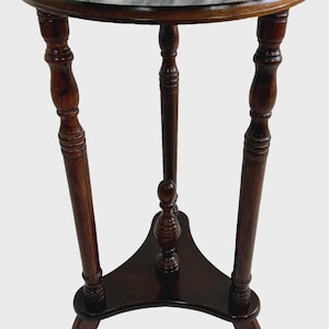 Large American French Country Mahogany Round Marble Top Pedestal Stand Table