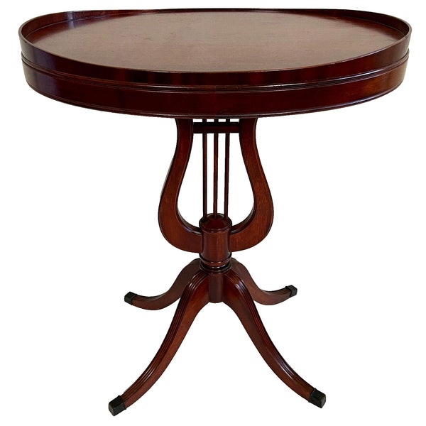 Mid Century Mahogany Oval Lyre Base Accent / Side Table