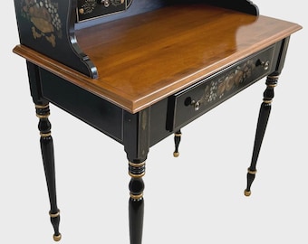 Ethan Allen Hitchcock Style Ebonized Stencil Gilt Decorated Writing Desk