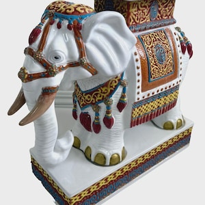 Large Chinese Glazed Porcelain White Elephant Plant Stand / Side Table