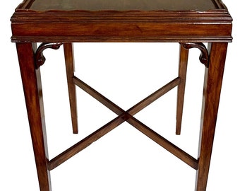 1940s Chippendale Scalloped Top Mahogany Fretwork Side Table