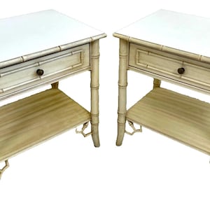Thomasville Allegro Faux Bamboo Hollywood Regency Nightstand, a Pair