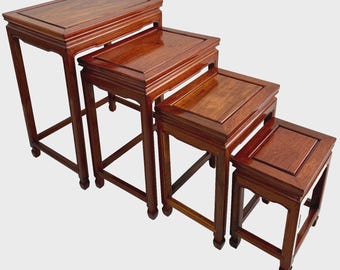 Chinese 4-Set Ming Style Carved Rosewood Nesting Tables