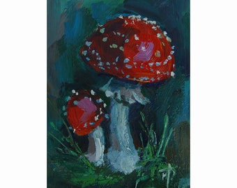 Amanita Oil Painting Mushrooms Artwork Impasto Oil Painting Fly agaric Original Wall Art Original Mushroom Painting Small Impasto Artwork