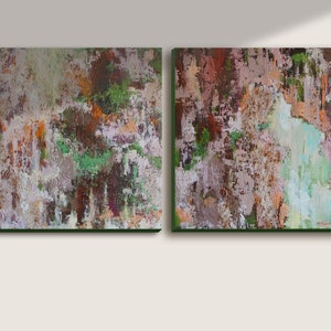 Pink green abstract painting,Contemporary Abstract Set of 2, Abstract oil painting,Modern original painting,Modern home decor