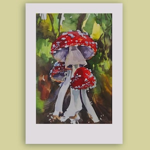 Fly Agaric Original Watercolor Painting,Kitchen Wall Art,Amanita Watercolor Art, Mushrooms Watercolor Painting, Food Art,Fly Agaric Mushroom