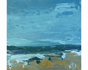 Abstract Seascape Painting Ocean Waves Impasto Oil Painting Beachy Wall Art Impasto Oil Painting 6 by 6" Small Seascape Ocean Wave Painting
