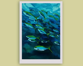 Fish Original Watercolor Painting,Original Watercolor Ocean Painting,Underwater Painting, Watercolor Small Artwork,Sea Watercolor