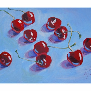 Cherry still life painting,Cherry small painting, Berries gouache,Original Gouache painting,Small gouache