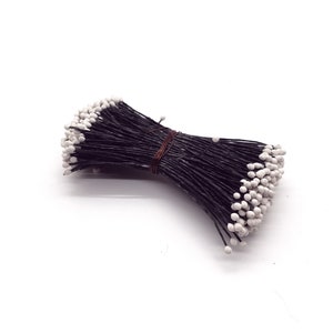 May include: A bundle of dark brown floral stamens with white tips, tied together with copper wire. The stamens are arranged in a neat, compact bundle, perfect for crafting or floral arrangements. The background is plain white.