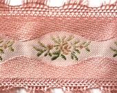 Vintage Dusty Rose Brocade Ribbon with Roses for Bridal, Millinery or Costuming