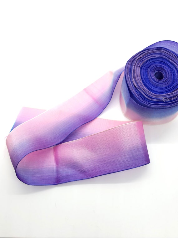 Vintage 1920s French Ombre Ribbon that Fades from Cobalt Blue to Carnation Pink Sold by the Yard