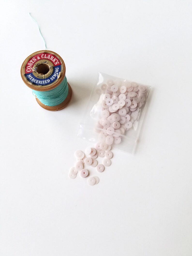 pale pink flat 5mm shiny semi-opaque sequins vintage sewing pre-war 2 gram bag