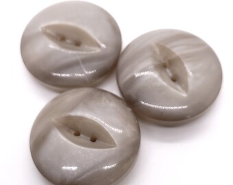 Set of 3 Swirly Pearlized Taupe Round Two Hole Mid Century Moulded Plastic Coat Buttons 35mm