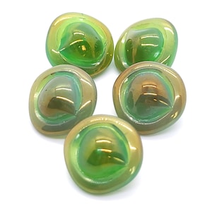 Set of 5 Vintage Semi-Opaque Sea Green Moulded Glass Buttons with Clear Gold Luster Mid-Century West German 15mm