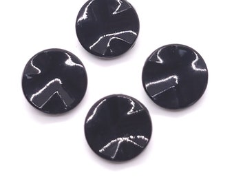 Set of 4 Wavy Vintage Black Round Molded Glass Buttons 15mm
