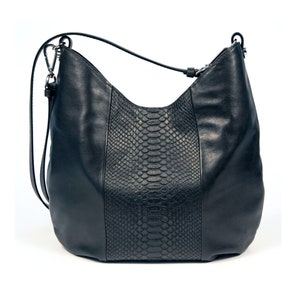 Black Python/Lambskin Hobo Crossbody or Shoulder Bag