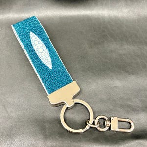 Blue Stingray & Lambskin Leather | Silver Hardware | Keychain, Key Holder, Key Fob, Bag Charm