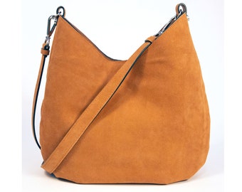 Women's Brown Suede Hobo Crossbody or Shoulder Bag