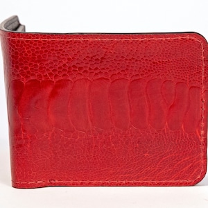 Cartera plegable para hombre en piel de avestruz roja