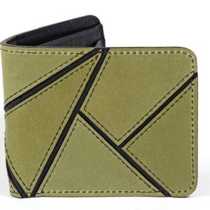 Cartera de hombre con diseño de patchwork y dos pliegues en piel de color negro y verde oliva