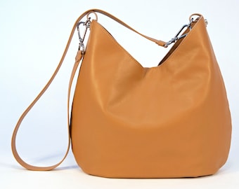 Tan / Braun Lammleder Hobo Crossbody / Schultertasche-Leichtgewicht