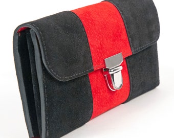 Women&#39;s Clutch Wallet in Black/Red Suede