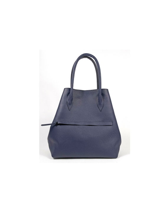 navy leather shopper bag