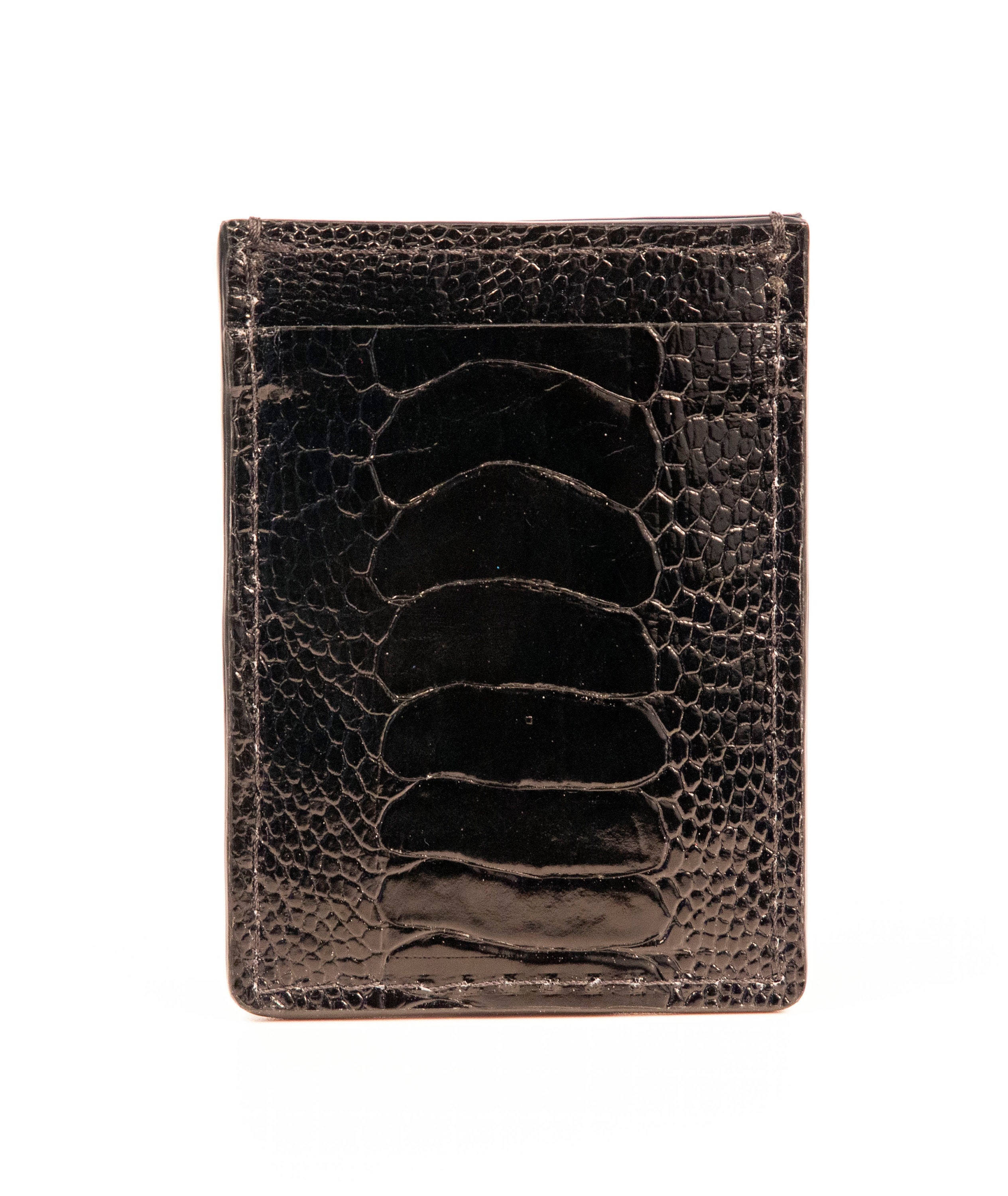 Genuine Ostrich Leg Leather Black Card Case/Card Holder