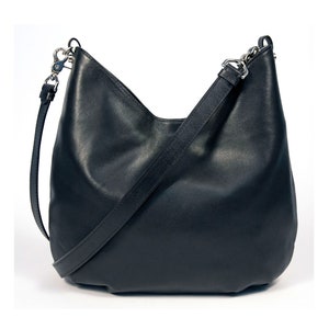 Black Lambskin Hobo Crossbody or Shoulder Bag W/ Printed Lining
