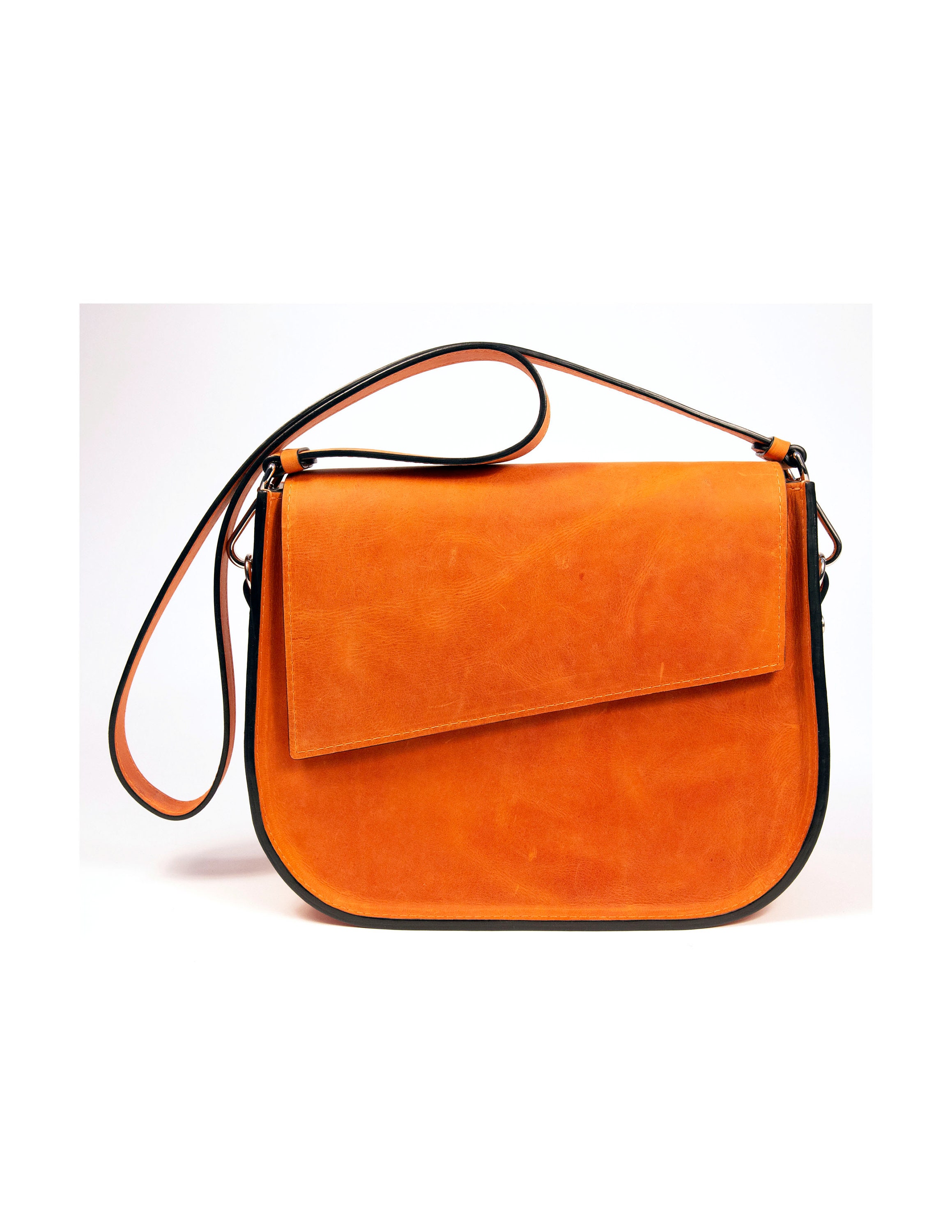 Women's Crossbody/Shoulder Saddle Bag in Rust Orange Leather, Suede Lining