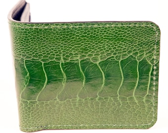 Men's Bifold Wallet in Brilliant Green Ostrich Leather