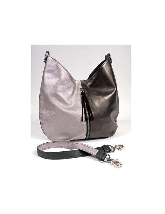 black leather hobo bag with silver hardware