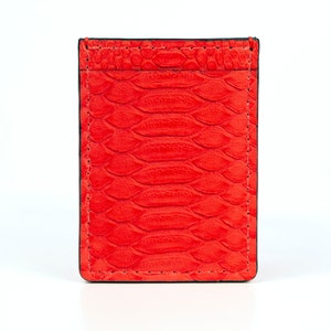 Estuche para tarjetas/portatarjetas de piel de pitón auténtica en rojo mate