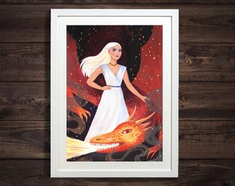 Mother of Dragons Illustrated Print Inspired By Game Of Thrones by Emmeline Pidgen Illustration