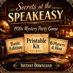 1920年代の禁酒法時代の隠れ酒場を舞台にしたミステリーパーティーゲーム｜プレイヤー6名＋司会者用印刷可能キット（基本版）
