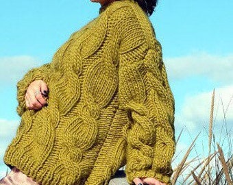 Oversized chunky sweater with braids. 100% Merino Wool. Handmade in NY, USA. One size.