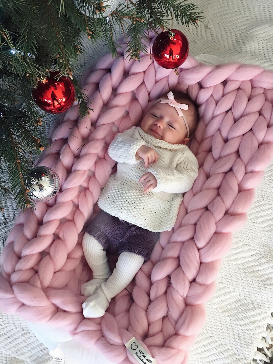 CHUNKY KNIT Baby Blanket, 100% Merino Wool. Handmade in the USA. Ready ...