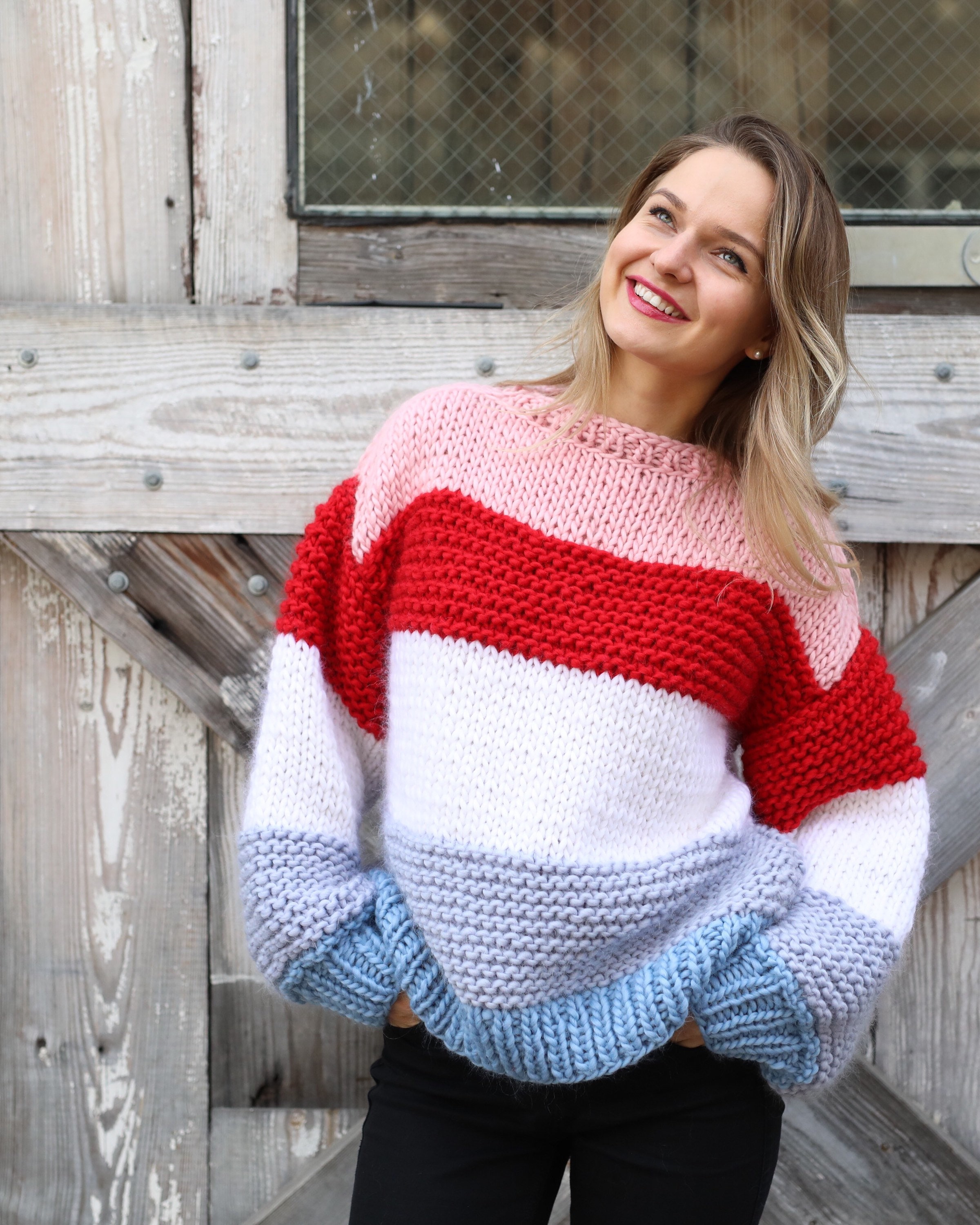 Striped oversized chunky sweater. 100% Merino Wool. Handmade in NYC, USA.