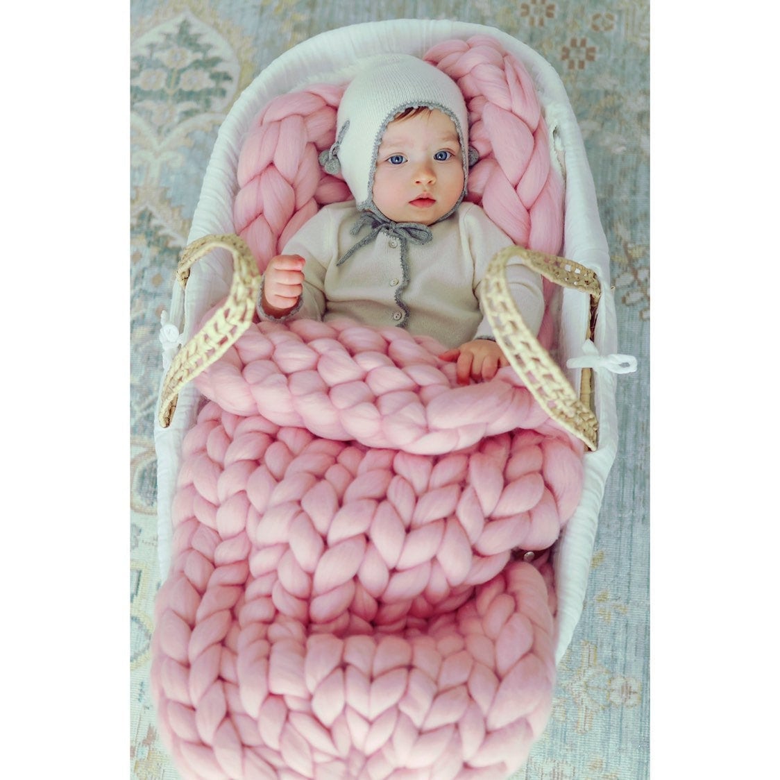 Baby Sleeping Bag Knitted Blanket Wrap Stroller Buttons Lambswool Made