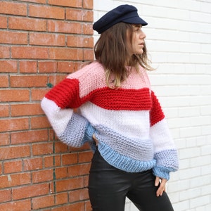 Striped Oversized Chunky Sweater. 100% Merino Wool. Handmade - Etsy