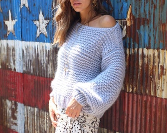 Chunky knit Sweater. 100% Merino wool. Color: Seal. Handmade in NYC, USA.